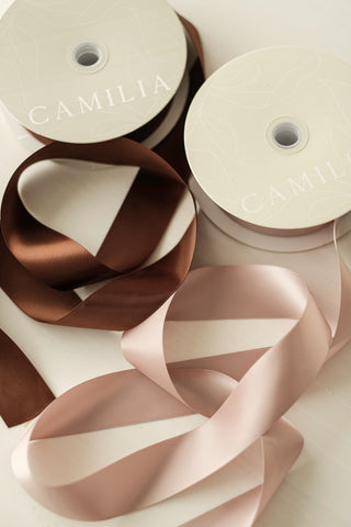 Taupe Brown Ribbon Double Faced Satin Ribbon Widths 